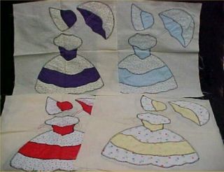 Vintage Antique Quilt Block Sunbonnet Sue Bonnet Lady Hand Appliqued Embroidered