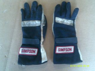 Vintage Simpson White Leather On Black Stock Car Racing Gloves Size Large