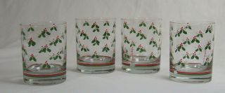 Georges Briard Vintage Set Of (4) 12 Oz Double Old Fashioned Christmas Glasses
