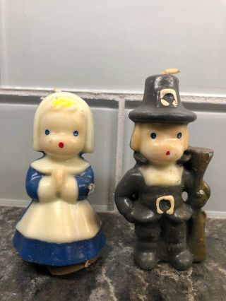 Vintage Gurley Thanksgiving Pilgrim Candles - Set Of 2 W/original Labels