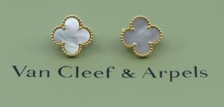 Van Cleef & Arpels Vintage Alhambra Mother Of Pearl 18k Yellow Gold Earrings