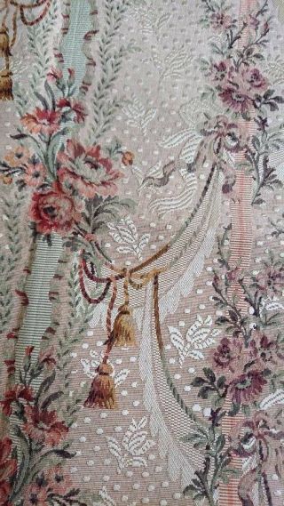 Sublime Panel Antique French Chateau Silk Weave Tapestry C1880 Roses & Tassels