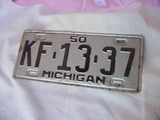 Vintage 1950 Auto Car Vehicle Metal License Plate Michigan