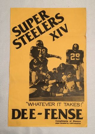 Vintage Pittsburgh Steelers Bowl Xiv,  1980,  Dee - Fense Poster