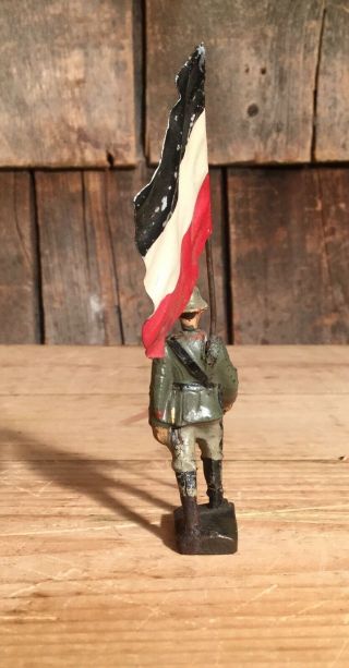 Vintage LINEOL GERMANY WWII German Solider W Flag Composition Toy Model Figurine 3