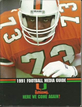 Wow 1991 Ncaa Football Miami Hurricanes Media Guide 12 - 0 Record No.  1 Ap Poll