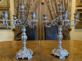 Gorgeous Pair Large Spanish Sterling Silver 925 Candelabra&candlesticks 5 Lights