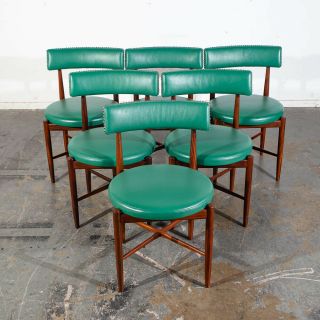 Mid Century Danish Modern Dining Chairs Set 6 G Plan Teak Victor Wilkins Leather