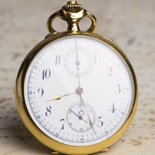 Lecoultre Chronograph Quality 1a - Solid 18k Gold Antique Pocket Watch