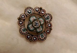 Antique Micro Mosaic Pin Brooch 1 " Pin,  Signed Fap