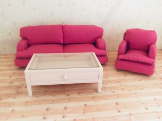 Vintage Lundby Sweden Dollhouse Furniture Sofa Group Couch Table Living Room