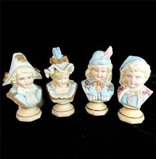 Set Of Four Antique German Bisque Porcelain Busts Of Children