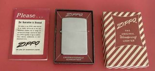 1958 Nmib Zippo Cigarette Lighter Pat 2517191; Complete W/orig Papers