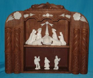 Unusual Vintage Nativity Set - Hand Carved Wood & Soapstone