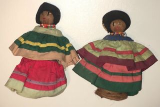 2 Vintage Seminole Dolls Patchwork Dresses Palmetto Body