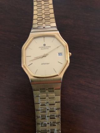 Vintage Junghans Atelier Quartz Wrist Watch Retro Old Rare Gold Plate
