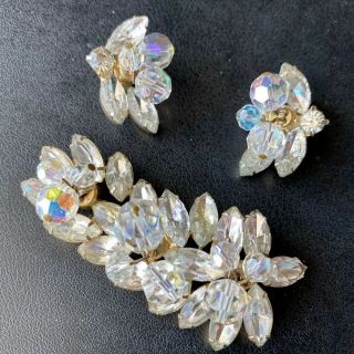 D&e Juliana Vintage Ab Crystal Bead Rhinestone Flower Brooch Pin Earring Set 455