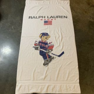 90s Ralph Lauren Sport Polo Bear Beach Towel Hockey Player Vintage Xl