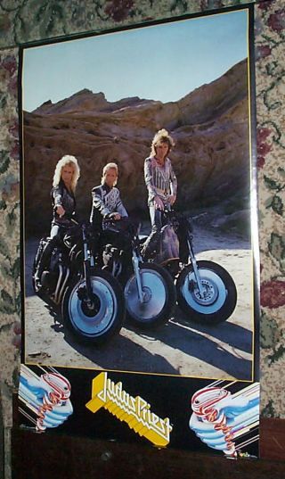 Judas Priest Group Desert Motorcycles Vintage Poster