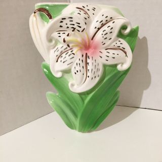 Vintage Majolica Made In Japan Orchid Wall Pocket Euc
