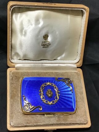 Antique Russian Silver Diamond Guilloche Enamel Cigarette Case