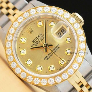 Ladies Rolex Datejust 2 - Tone 18k Gold 1.  10 Ct Diamond & Steel Quickset Watch
