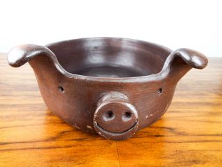 Vintage Actu Chile Pomaireware Pottery Pig Serving Bowl Baking Dish