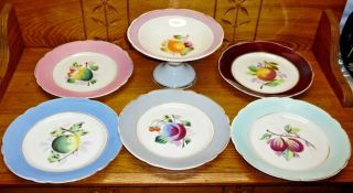 Antique Kpm Porcelain Fruit Compote & 5 Plates