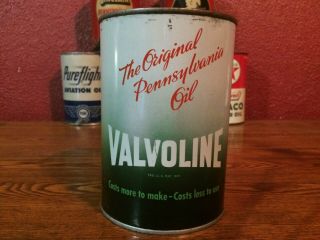 Vintage Valvoline Motor Oil Can 1940s Metal Full Freedom Pa Sinclair Mobil