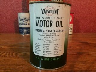 Vintage VALVOLINE Motor Oil Can 1940s Metal FULL Freedom PA Sinclair Mobil 3