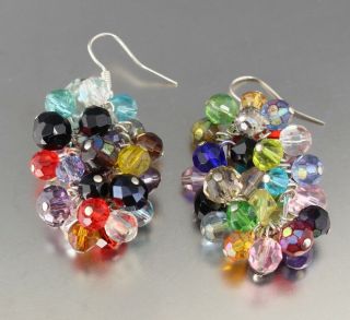 Vintage 70’s Multi Color Crystal Glass Cluster Bead Pierced Earrings