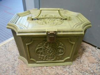 Vintage Green Max Klein Hard Plastic Sewing Supply Chest Box Carrier W Supplies