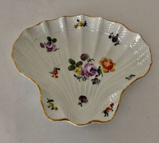 Antique Meissen Porcelain Floral Hand Painted Shell - Shaped Bowl
