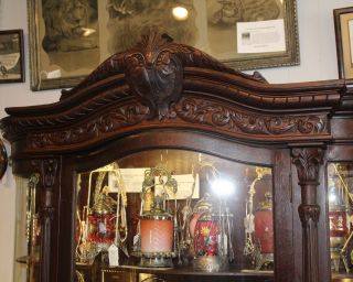 Antique Large Oak Curved Glass Curio China Cabinet – finish 2
