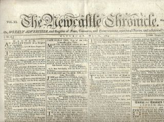 1774 English Newspaper " The Newcastle Chronicle " May 8,  1774