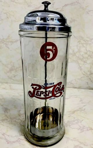 Two Vintage Pepsi - Cola 5 Cent Straw Dispensers Holder Chrome Top 1800 ' s Company 2