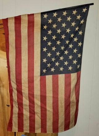 Vintage 49 - Star American Flag 34 " X 21 " W/pole 1959 - 1960