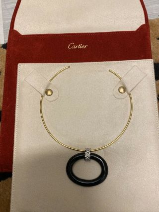 Authentic Vintage Cartier 18k Gold Choker With Onyx And Diamond Pendant