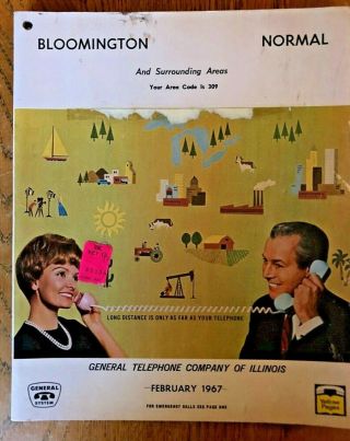 Vintage Bloomington Normal Illinois Telephone Book 1967,  With Yellow Pages