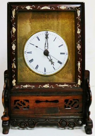 Rare Antique Chinese Carved Rosewood 8 Day Double Fusee Verge Bracket Clock