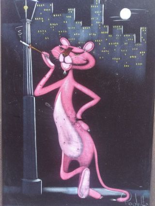 Vintage 1970s Cool Cat Pink Panther Ny Blacklight/felt Picture " 23x35 "
