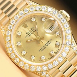 Rolex Ladies President Quickset Factory Diamond Dial Watch,  1.  13 Ct Bezel