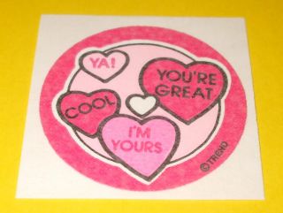 Vtg 80s Trend Scratch & Sniff Cherry Scent Matte Candy Hearts Valentine Sticker