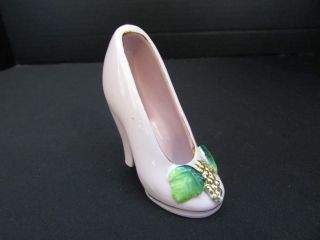 Vintage Miniature Japan High Heel Shoe Pink Porcelain With Gold Grapes