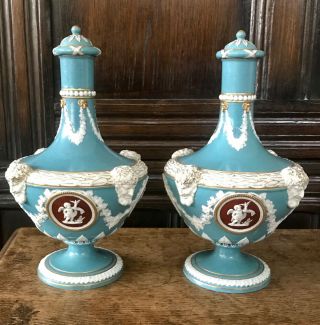 Magnificent Pair Antique Wedgwood Barber Bottle Neoclassical Vases C1880