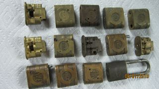 9 Assorted Vintage Yale 6 - Pin Padlock Cases And Parts