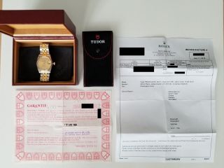 Tudor Prince OysterDate 74033 34mm Champagne 18K Sapphire Serviced by Rolex 2018 2