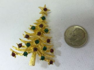 Vintage Mylu Gold Tone Christmas Tree Rhinestone Brooch Pin