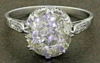 Antique Art Deco Platinum 4.  15ctw Diamond Wedding/engagement Ring W/ 4.  09ct Ctr.
