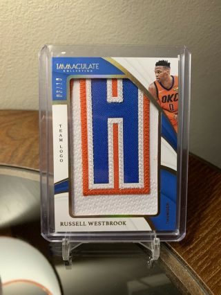 Russell Westbrook 2018 - 19 Immaculate Team Logo Game Worn Patch 03/10 Okc Thunder